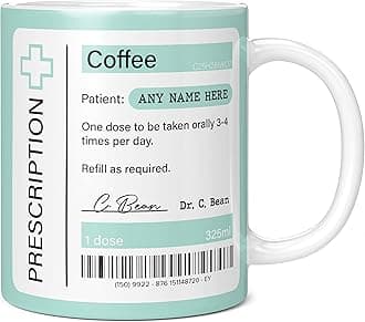 Mug Monster - Prescription for Coffee Mug, Personalised Leaving Gift for Colleague - Ceramic Coffee Cup, Gift Men or Women, Extra Large and Giant Available, 20oz White