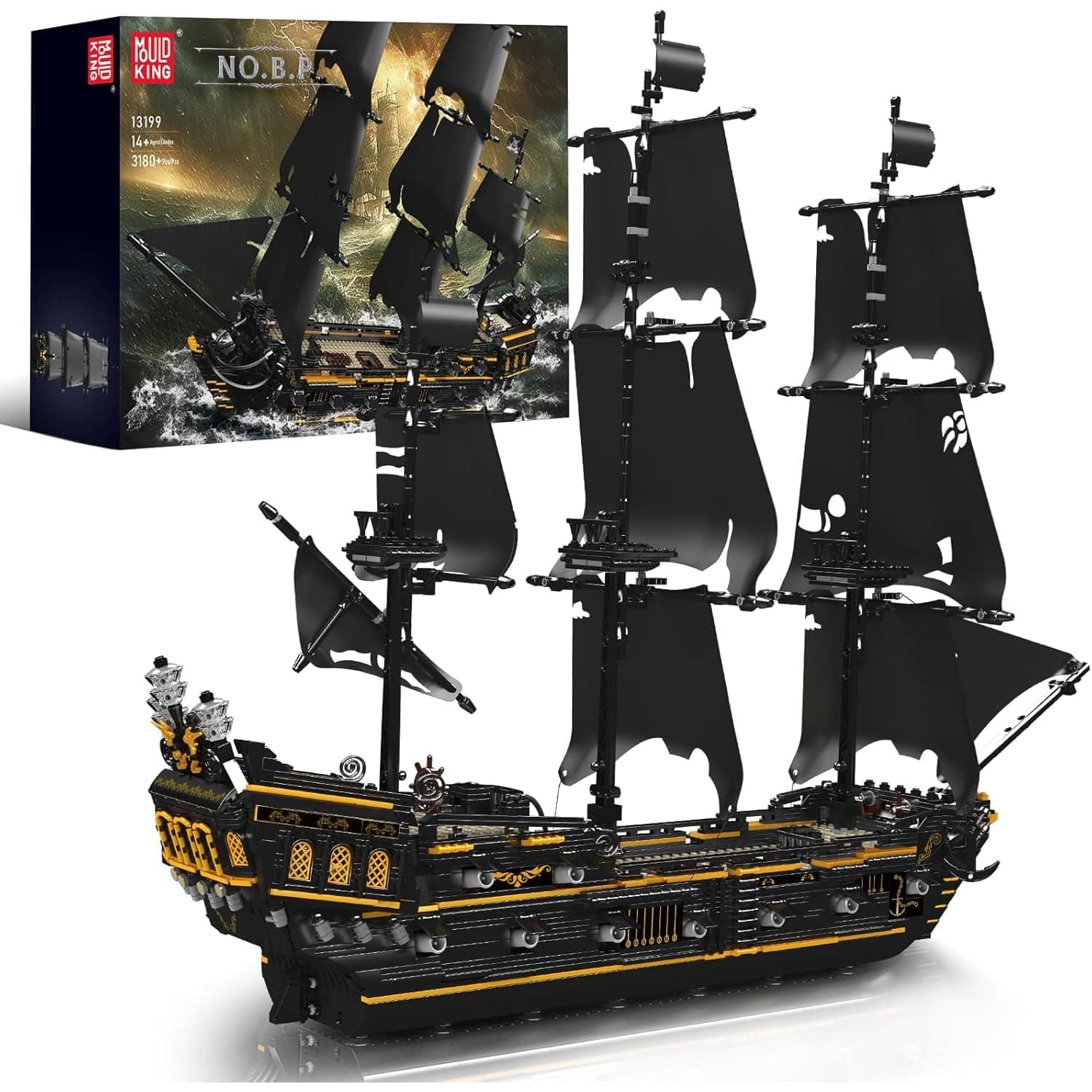 13199 Pirates Ship Model Building Blocks Kits, MOC Large Black Pearl Sailboat Model Construction Set to Build, Gift for Age 14+/Adults Collections Enthusiasts (3180+ Pieces)