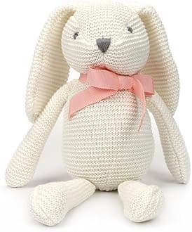 100% Organic Cotton White Bunny Rabbit Plush Toy, 7.1" Baby Stuffed Animal for Newborn