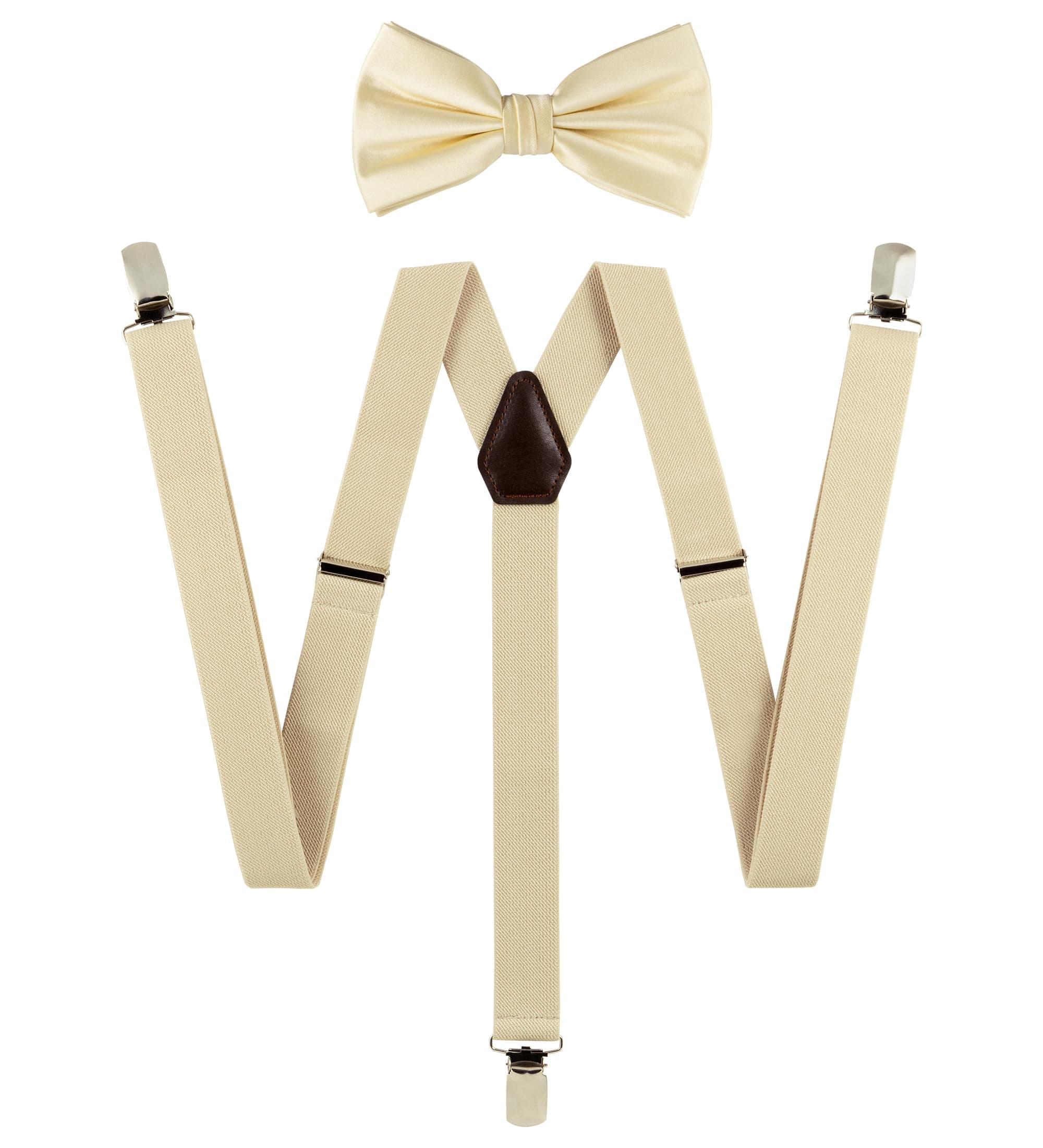 TIE G Solid Color Men's Suspender + Woven Bow Tie Set for Wedding : Vivid Color, Adjustable Brace, Strong Clip, Elastic Band