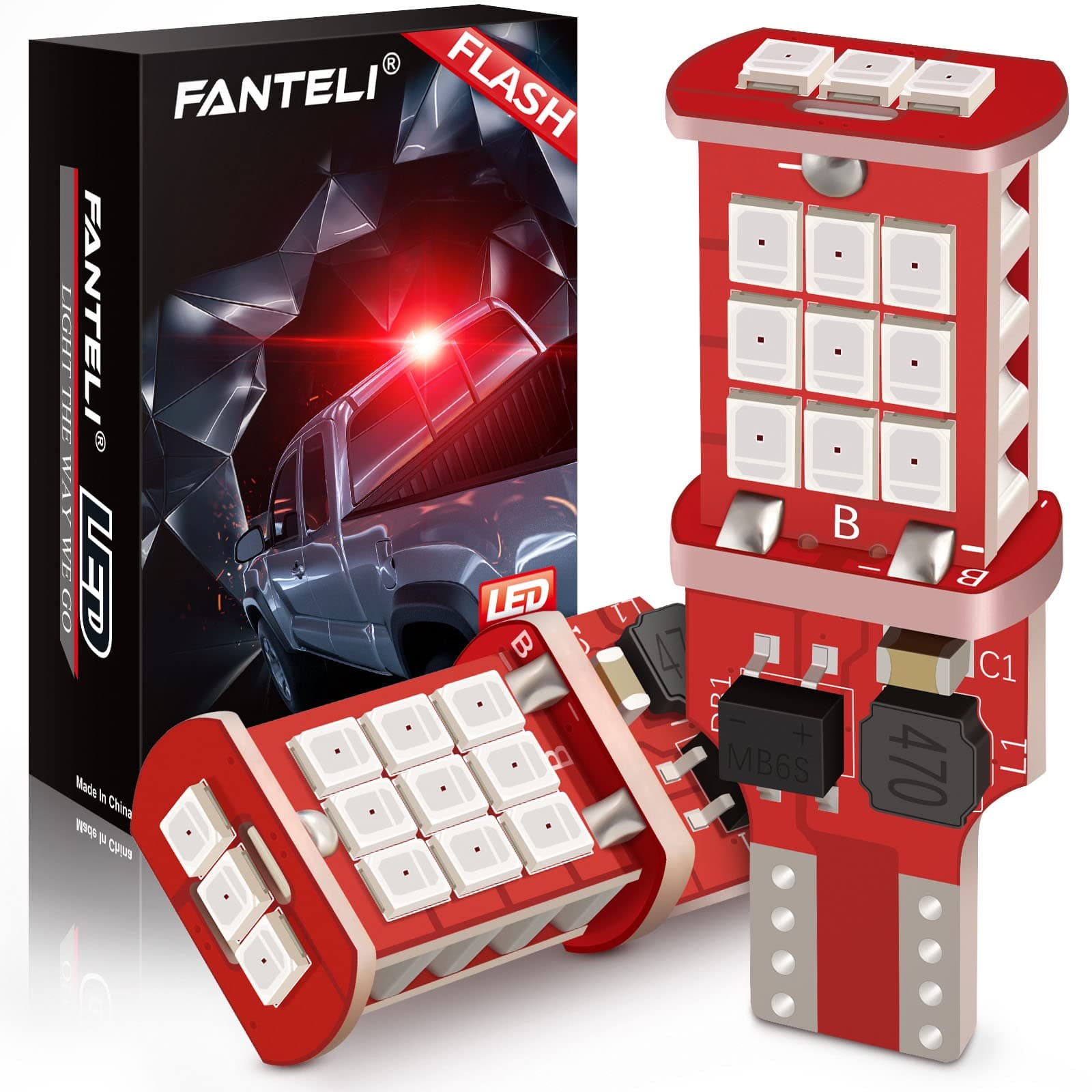 912 921 LED Bulb, Strobe Flashing 3rd Third Brake Center High Mount Stop Light, 300% Brighter Non-Polarity T15 906 904 902 W16W Brilliant Red