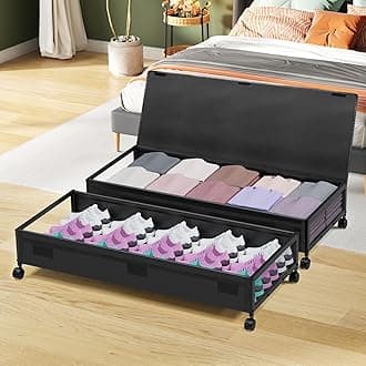 Under Bed Storage Bins With Lids - 2Pack Lengthen Underbed Storage Containers with Wheels, Large Capacity Metal Clothes Organizer for Bedroom, Storage Box for Clothing Shoes Blanke Sheet