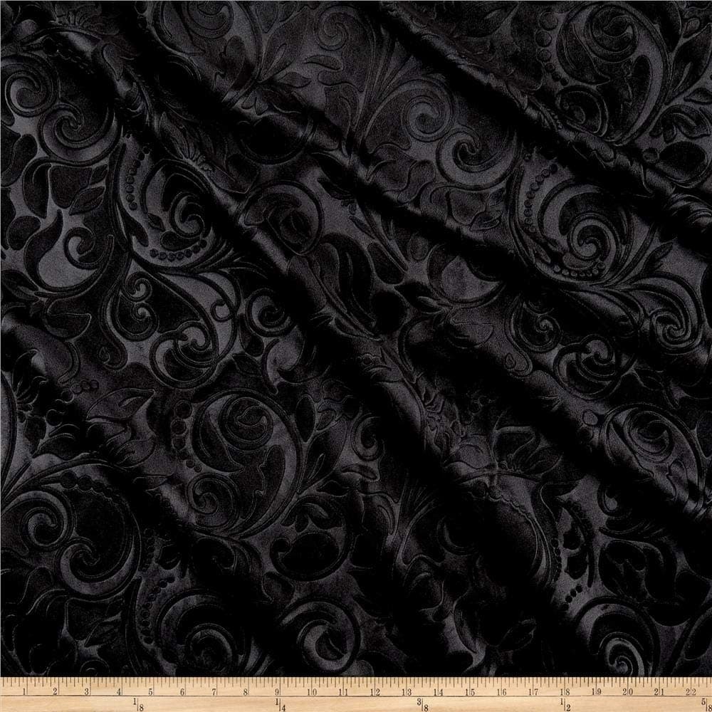 Unique Quality Fabrics Embossed Velvet Scroll Black Fabric by The Yard