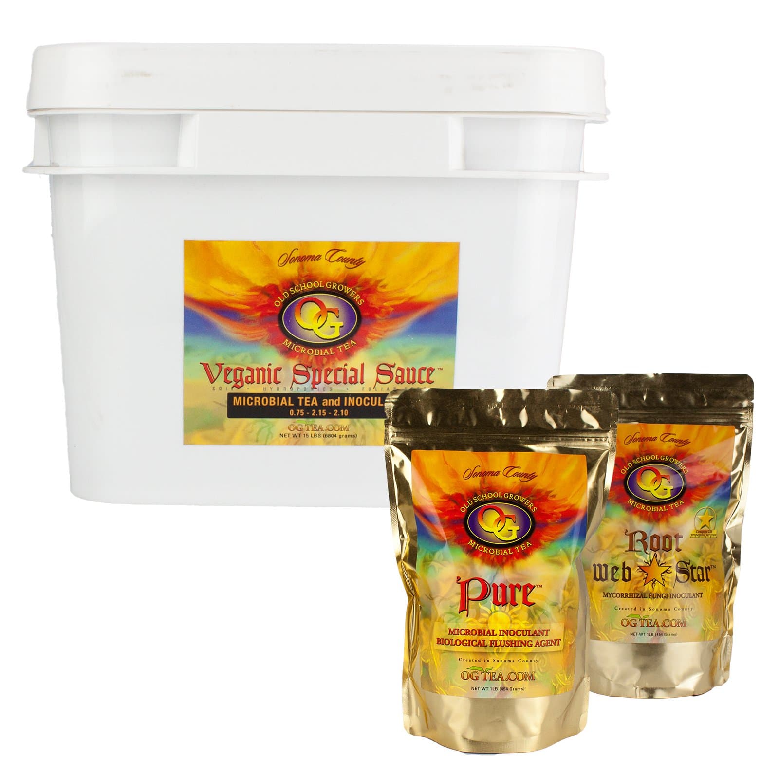 OG Tea Veganic Special Sauce VSS 15lbs + Root Webstar 1lb + Pure 1lb Bundle for Flowers Fruits Vegetbles Trees Organic Soilless Media Mycorrhizal Fungi Inoculant