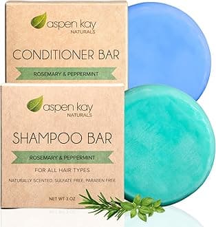 Peppermint & Rosemary Shampoo & Conditioner Bar Set, Organic, Vegan, Volumizing, Hydrating Argan Oil Conditioner & Shampoo for Curly or Straight Hair, Paraben & Sulfate Free, Made in USA