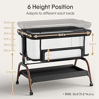 BabyBond Baby Bassinet Bedside Crib, 3-in-1 Baby Bassinet Bedside Sleeper with Mattress and Soft, Breathable Sheet, Full-Mesh Sides, 6-Height Adjustable, Stable and Secure Crib for Newborns