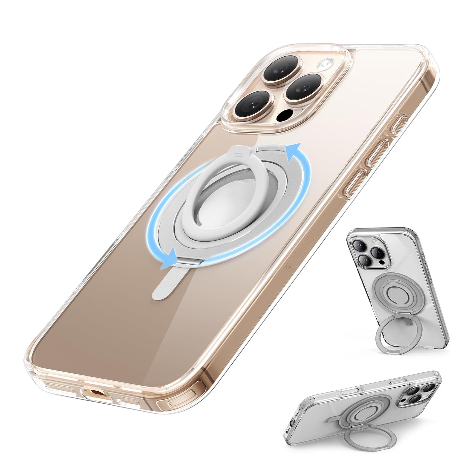 SURPHY 360° Magnetic Stand for iPhone 16 Pro Max Case with Finger Ring, Compatible with MagSafe, Ring Stand and Finger Ring Phone Case for 16 Pro Max 6.9 inch 2024, Clear
