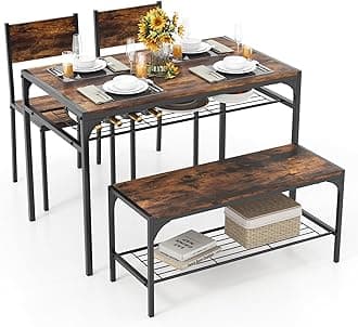 TangkulaDining Table Set for 4, Kitchen Table with Bench and Chairs, Additonal Storage Rack, Modern 4-Person Dinette for Kitchen, Dining Room