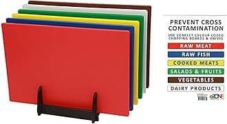 eZone 6X Colour Coded Chopping Boards Set with Rack and Wall Chart