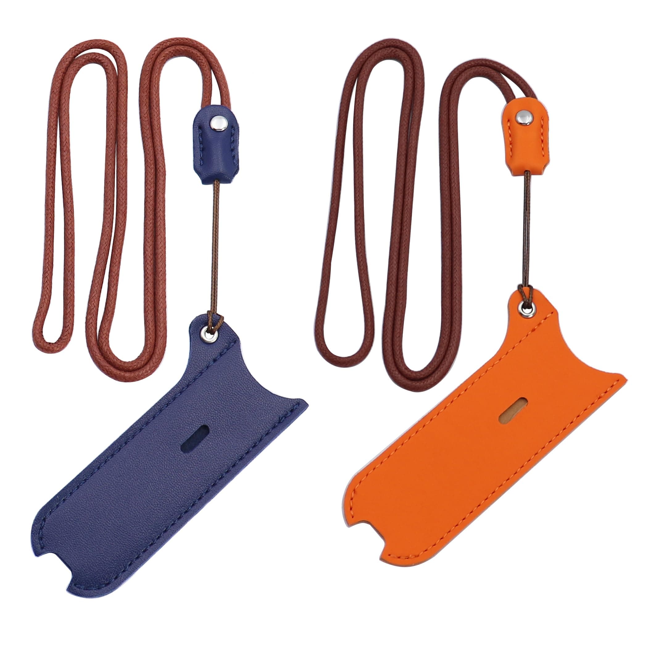 PU Leather Case Lanyard Necklace case for J-U-L/R-E-X/MO-T/YO-Z Or Similar Sized Lanyard Leather Pen Cover Protective Strap and case [Blue+Orange][2PACK]