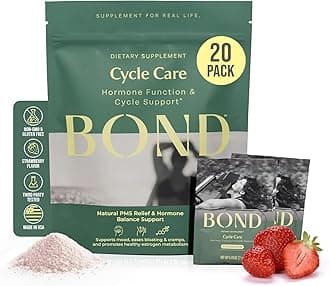BOND Cycle Care – PMS Support Supplement & Hormone Balance for Women – Cortisol Reducer with Ashwagandha, L-Tryptophan, Magnesium, Cramps & Mood Relief, Strawberry Drink Mix - 20 Travel Packs