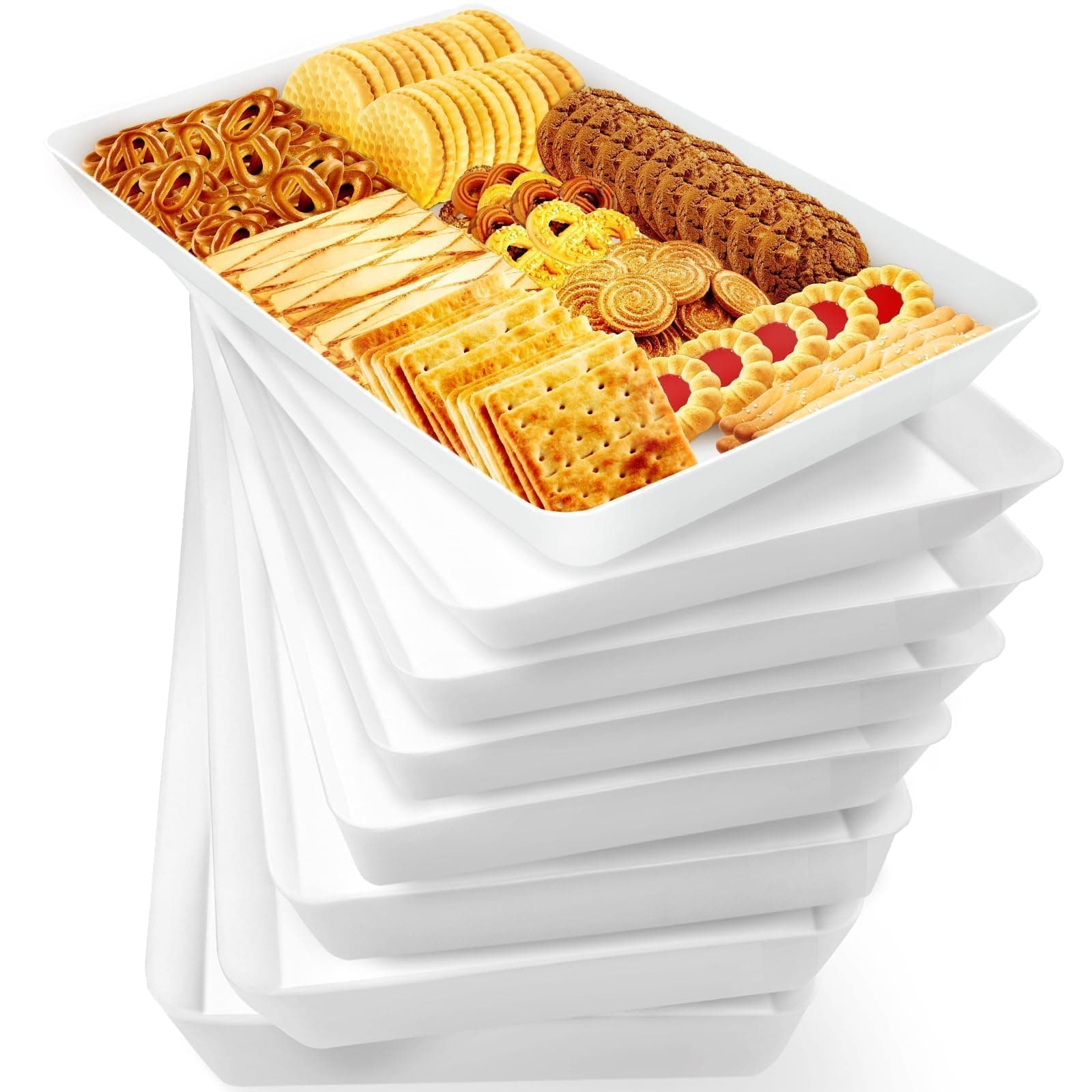 WOWBOX 8 pcs Serving Tray for Entertaining, Serving Platters for Snacks, Fruit, Cookies, Dessert, Reusable Plastic Trays for Serving Food and Pantry Organization in Kitchen & for Parties