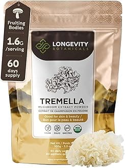 Longevity Botanicals Organic Tremella Mushroom Powder - Ultra Concentrated Tremella Mushroom Supplement - Promotes Healthy Skin and Memory - 100% Fruiting Body - 3.5 oz (100gr) -