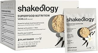 BODi Shakeology 0g Added Sugar Plant-Based Vegan Protein Powder – Gluten-Free Superfood Shake with Vitamins & Minerals – Helps Support Healthy Weight Loss & Gut Health, Vanilla, 14 Individual Packets