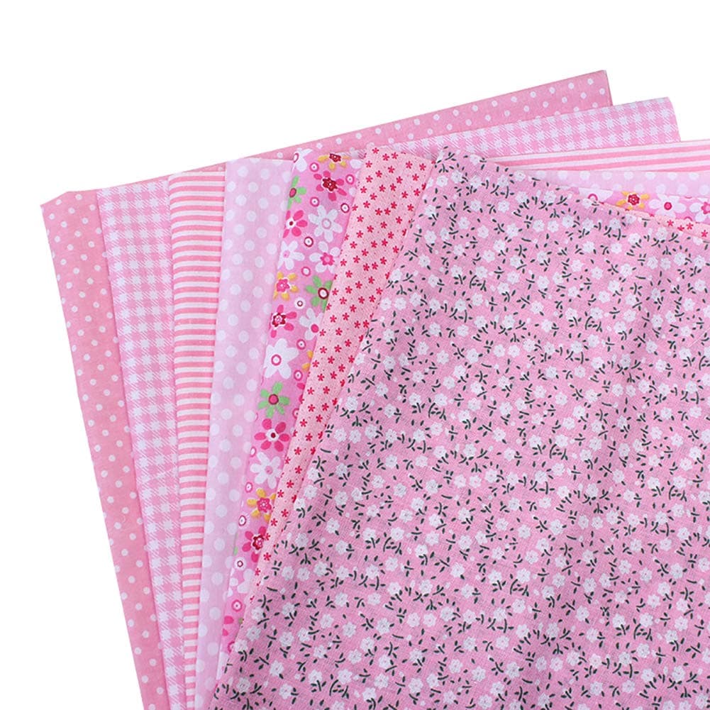 collectvoice 7Pcs Cotton Fabric Sewing Plain Cloth Floral Patchwork for DIY Quilting Bags Handkerchief Arts Crafts (25x25cm) Pink