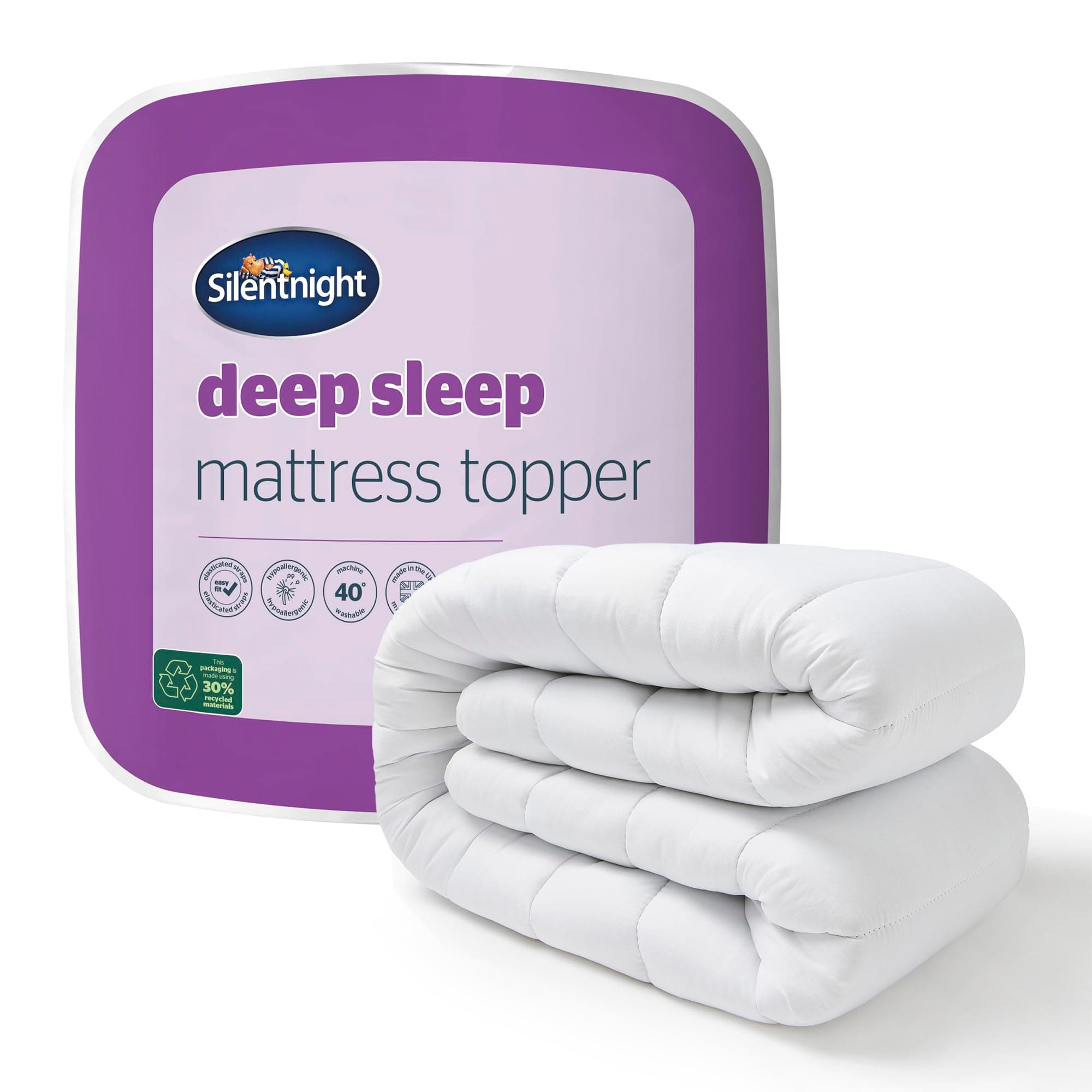 Deep Sleep Single Mattress Topper - Best Thick Soft Comfy Toppers For Bed Caravan Campervan Sofa Beds - Machine Washable Hypoallergenic Bed Topper, White