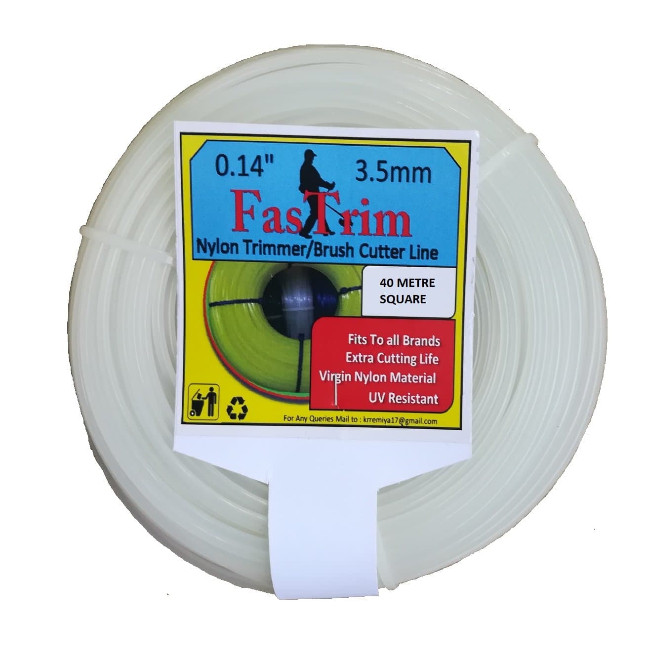 - 3.5Mm(0.14 Inch) 40 Metre Square/White/Grass Cutter/Nylon Trimmer Line