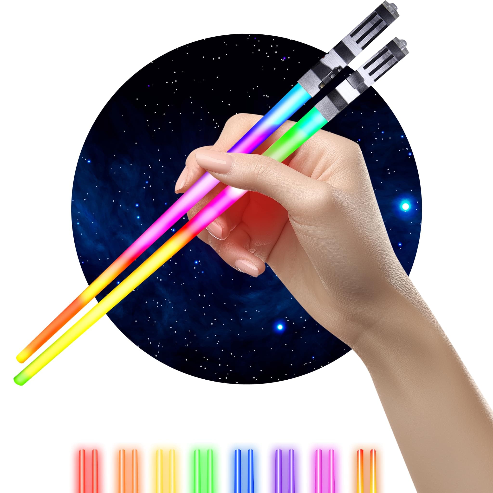 Lightsaber Chopsticks Light UP Star Wars LED Glowing Light Saber Chop Sticks Reusable Sushi Lightup Sabers 8 Colors Modes 1 Pair