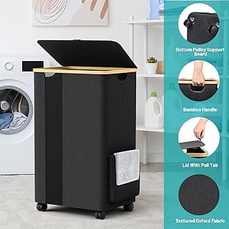 BlissTotes 75L Laundry Hamper with Wheels, Collapsible Laundry Basket, Laundry Bin, Clothes Hamper, Gray