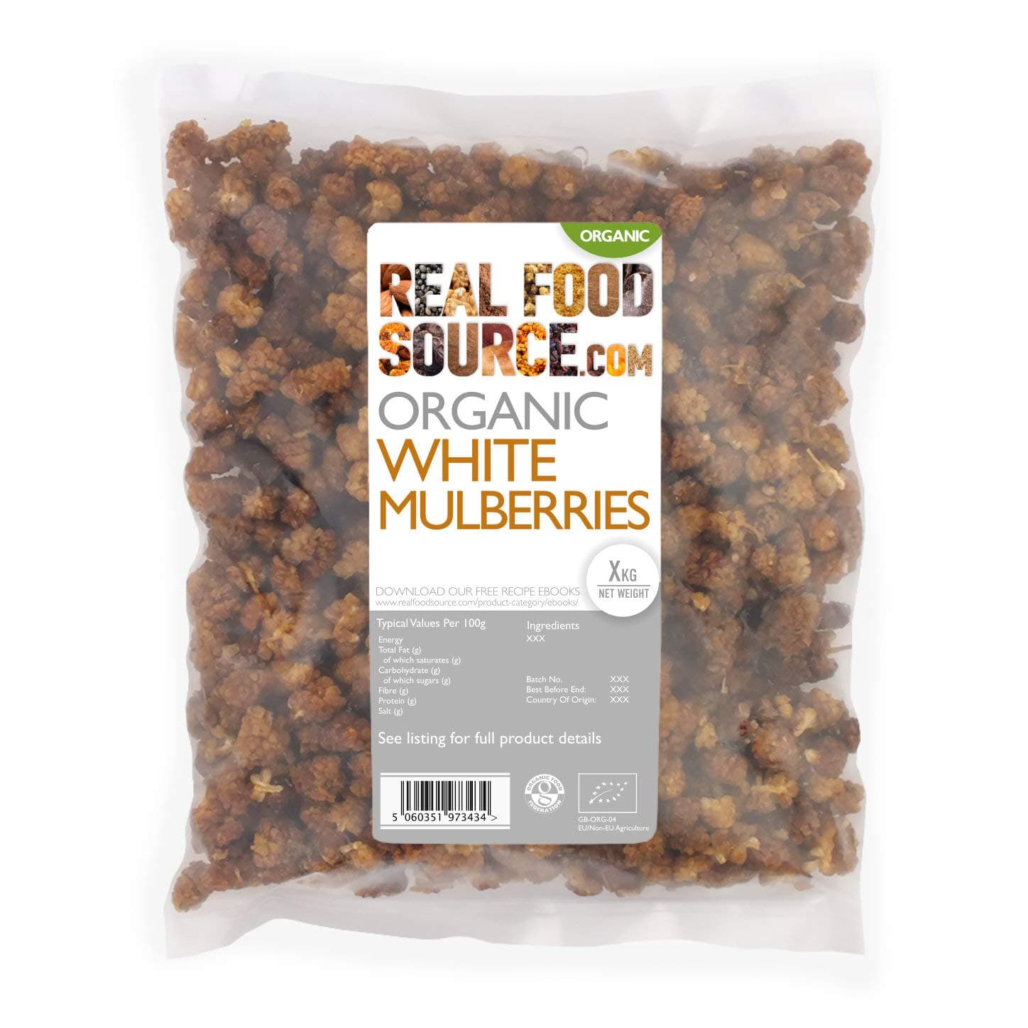 RealFoodSource Certified Organic White Mulberries (1KG)