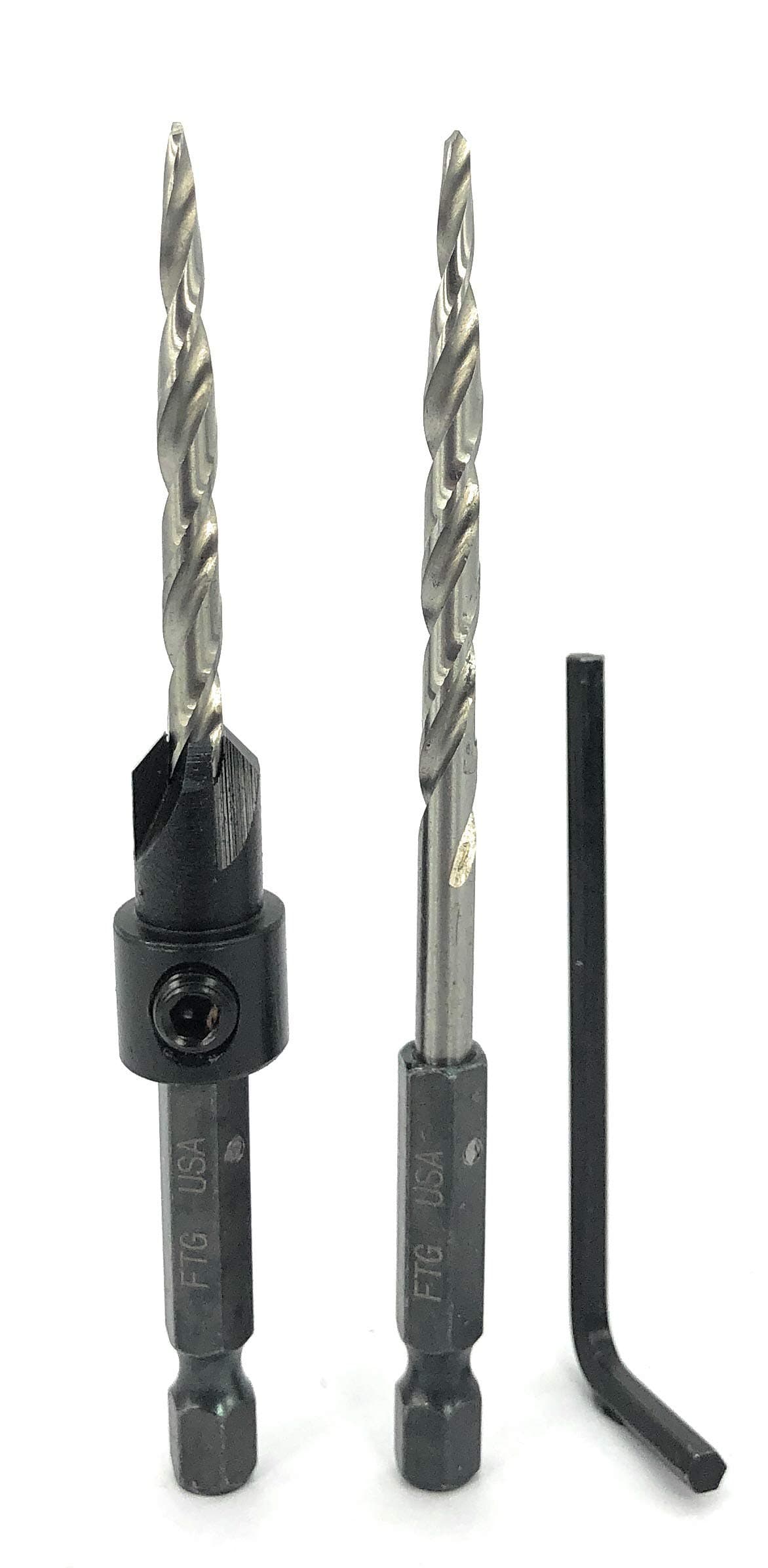 FTG USA Maximum Torque #8 (11/64") Adjustable Wood Countersink Set with Replacement HSS Woodworking Tapered Drill Bit Secured with Pin and Hex Wrench (1/8" Allen Key) Included