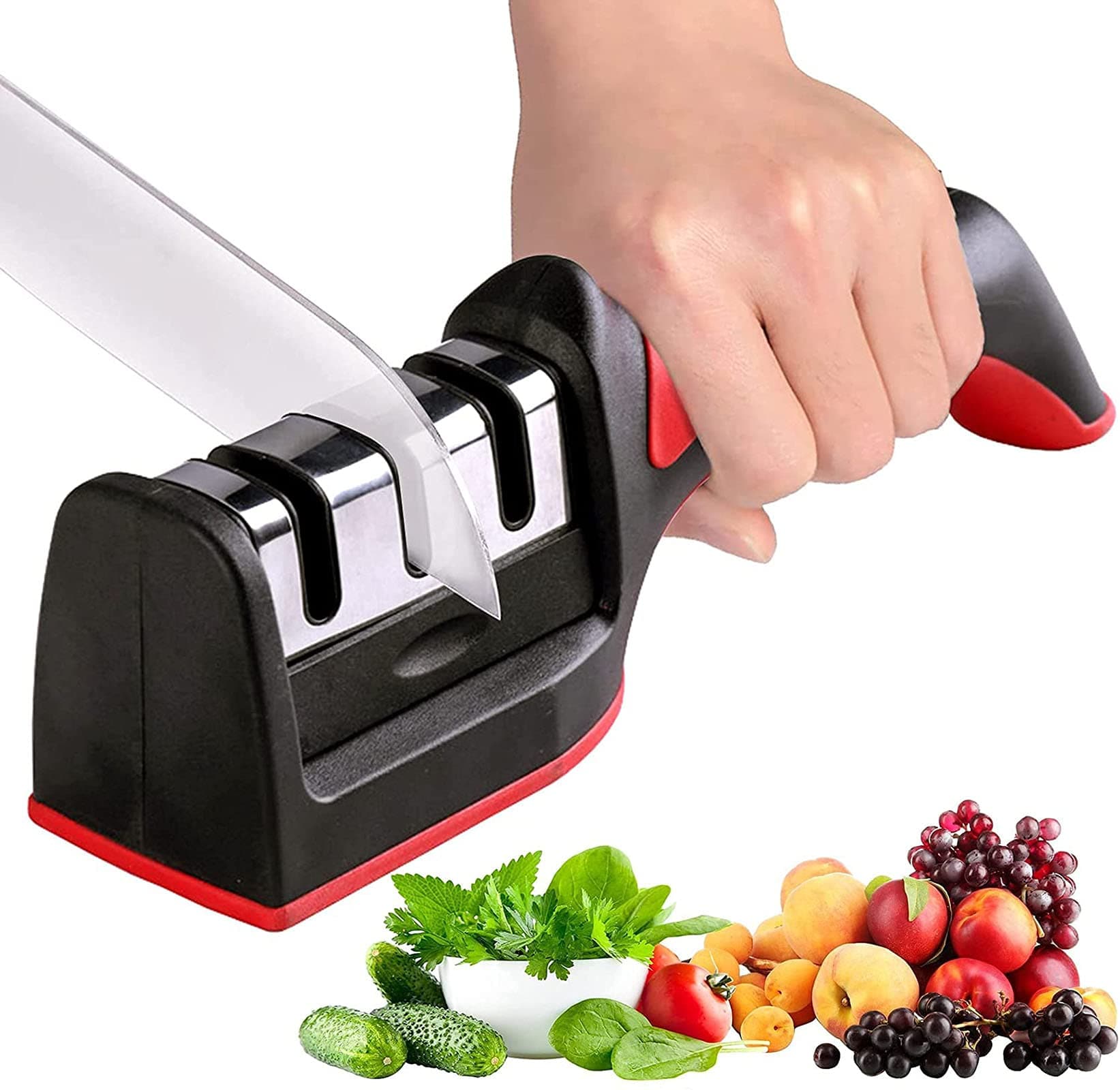 Knife Sharpener, ® مبراة سكين, Kitchen Knife Sharpener for Sharpening and Polishing Kitchen Knives with Easy Manual Sharpening for Straight Knives Perfect for Household and Chef’s Choice