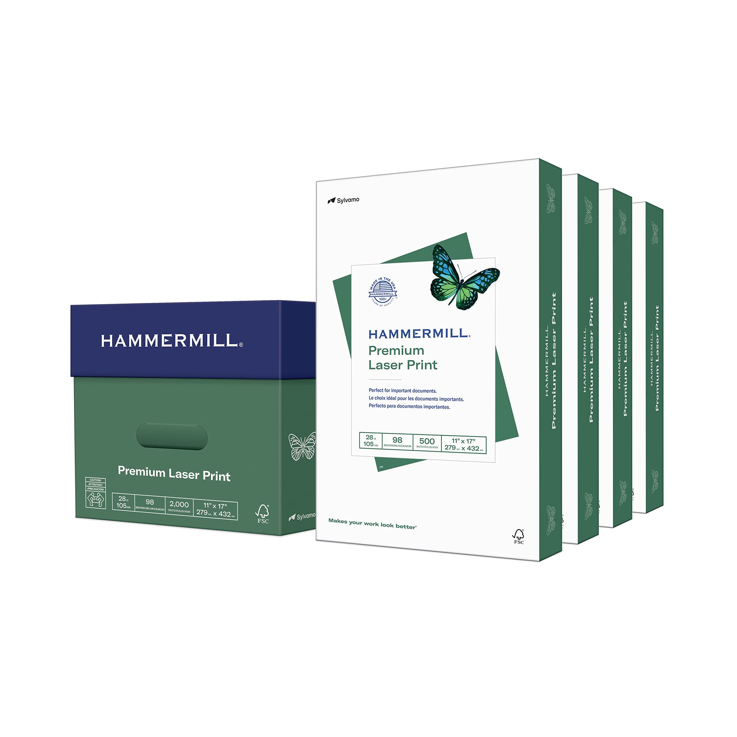 Hammermill Printer Paper, Premium Laser Print 28 lb, 11 x 17-98 Bright, Made in the USA, 125526C - 4 Ream (2,000 Sheets)