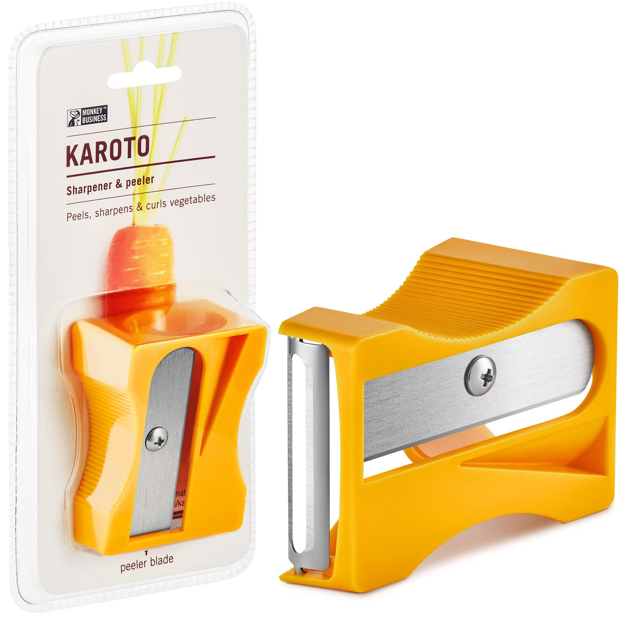 Monkey Business Karoto Carrot Sharpener & Vegetable Peeler – Fun and Unique Kitchen Gadget for Carrots, Cucumbers, and More (Yellow)