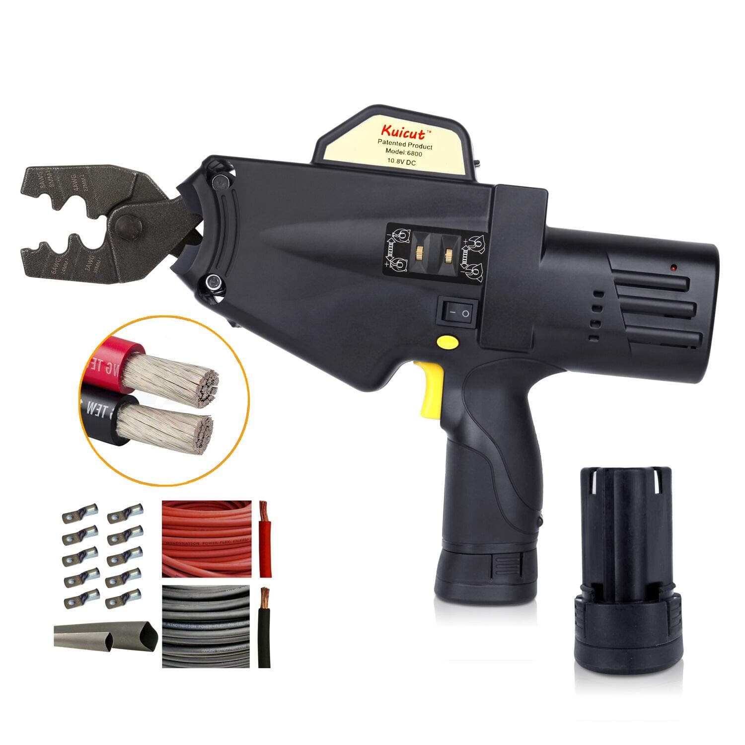 Crimping Tool Battery Powered Crimper for Large 8AWG-1AWG Wire Terminals Connectors Professional Automatic Crimping Tool For Electricians Contractors, Repair Supports Wiring Projects(6800)