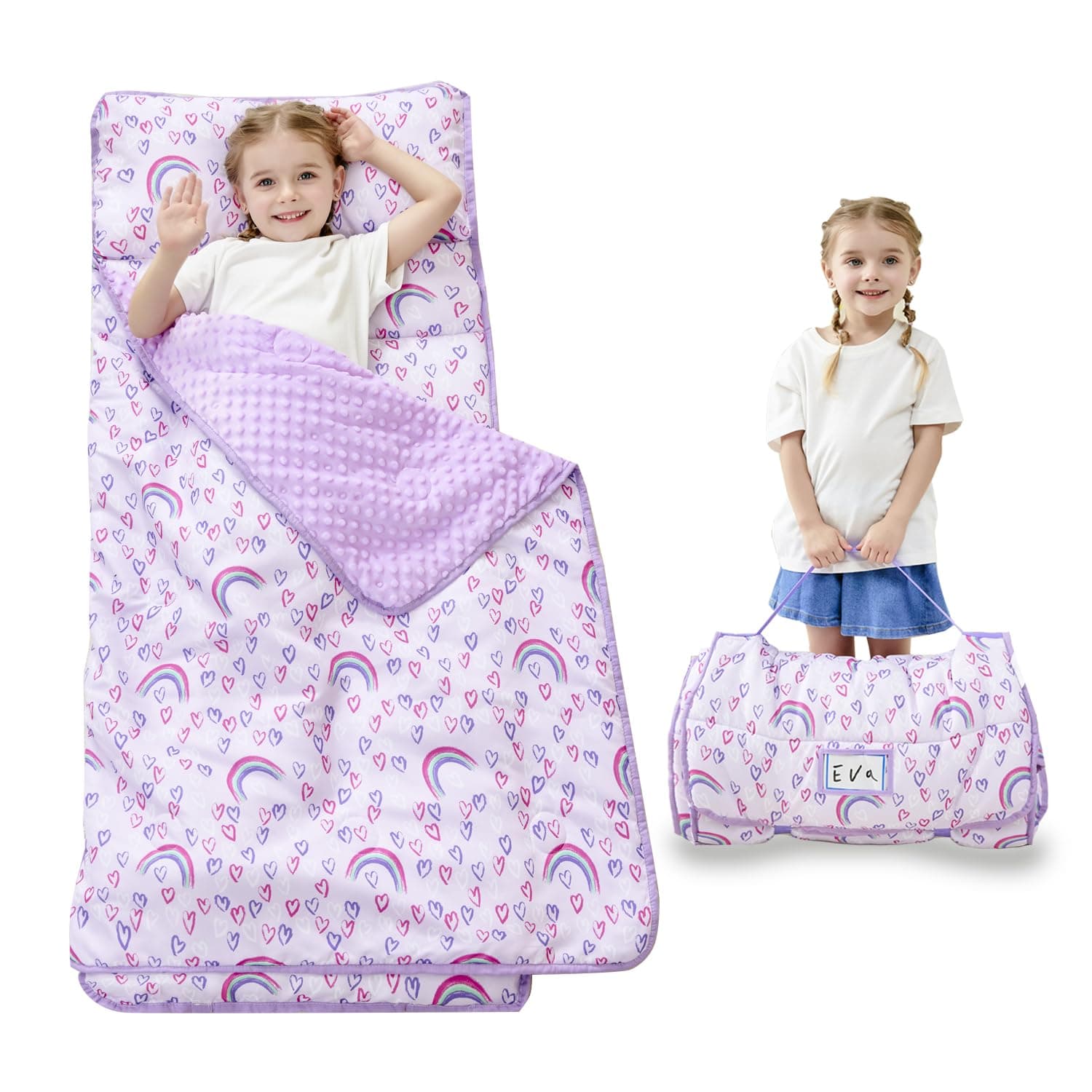 Toddler Nap Mat with Pillow and Blanket, Extra Large Rolled Napping Mats,Slumber Bags for Boys Girls,Kids Sleeping Bag for Daycare, Preschool Travel Camping