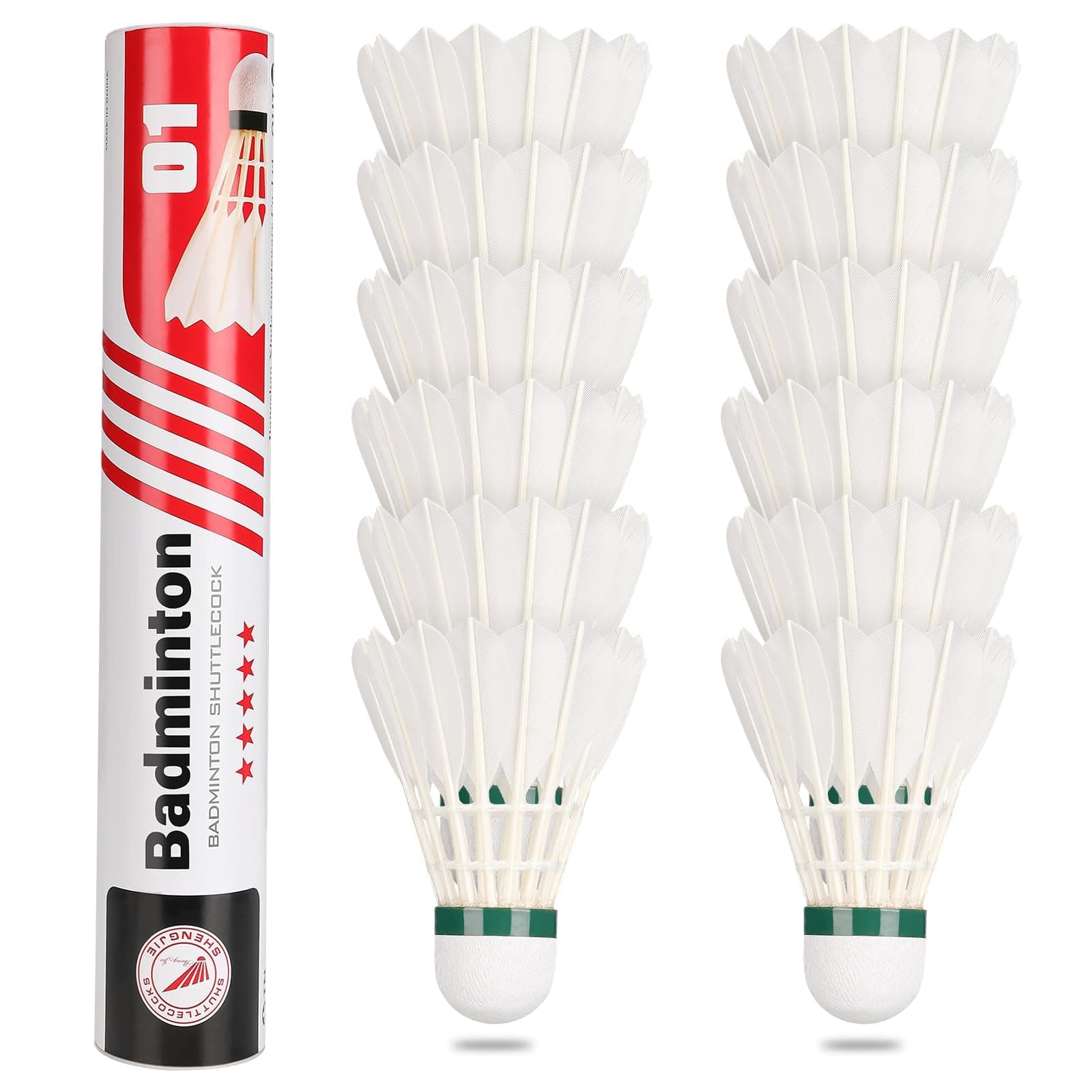 Goose Feather Badminton Shuttlecocks Birdies, 12 Pack Stable Durable Hight Speed Training Badminton Balls for Indoor & Outdoor Practice Sports Activities