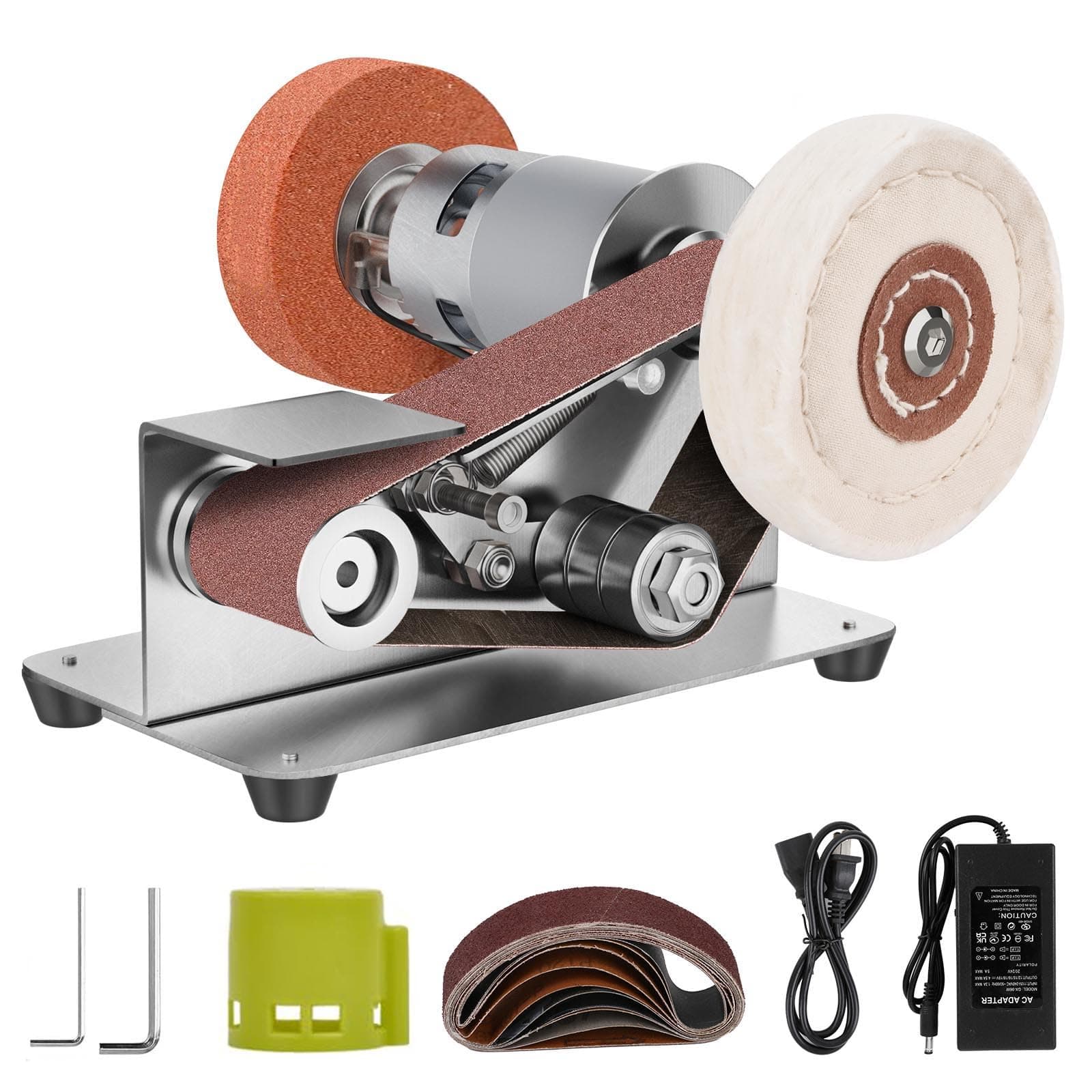 Mini Belt Sander, 7 Adjustable Speed Electric Knife Sharpener, 15 Degree Belt Grinder, Power Belt Sander for Metal Working and Woodworking