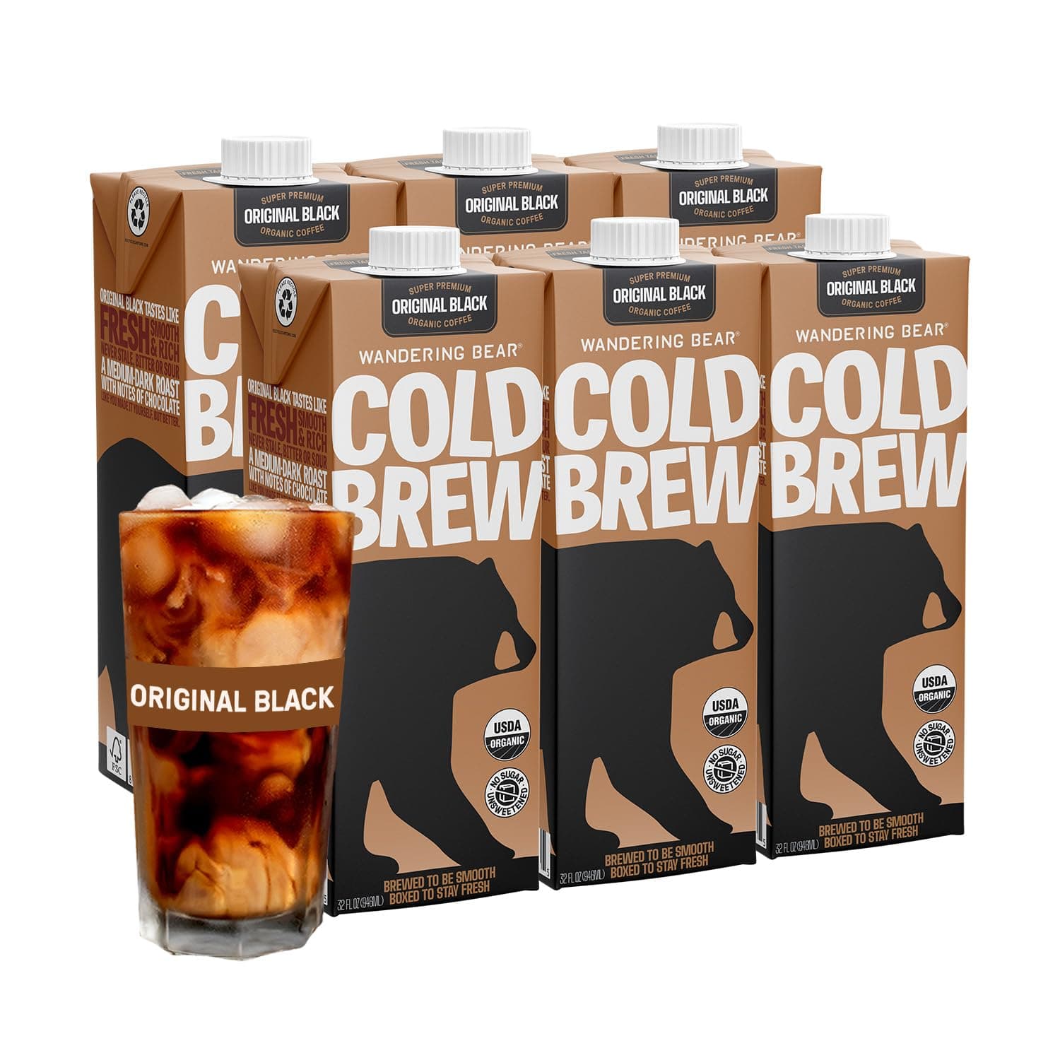 - Straight Black Organic Cold Brew Coffee - Extra Strong, Bold, Smooth, Unsweetened, Shelf-Stable, Ready to Drink & Vegan, 100% Organic Iced Cold Brewed Coffee Drink - 32 fl oz, 6 pack