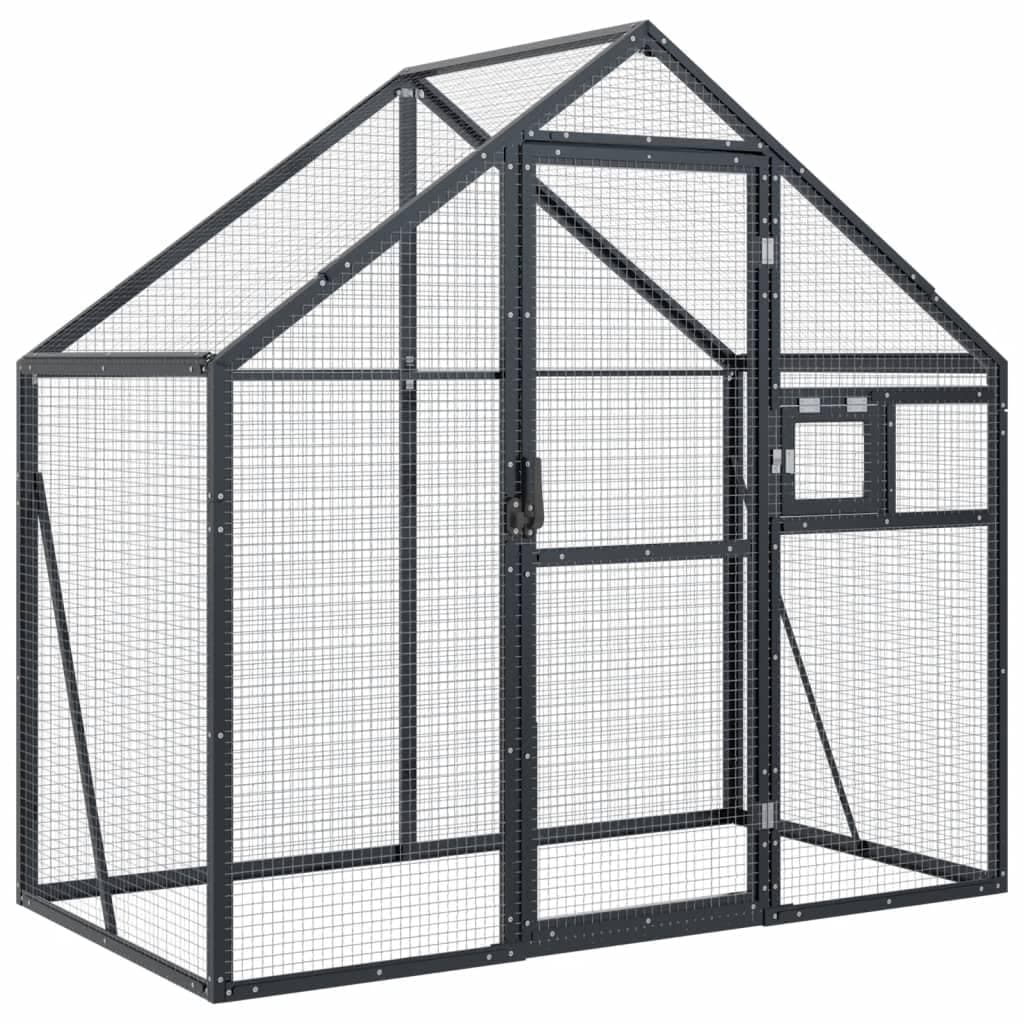 vidaXL Aluminium Bird Aviary with Ample Activity Room, Wire Mesh Grid, Lockable Door & Window, and Sturdy Frame - Anthracite