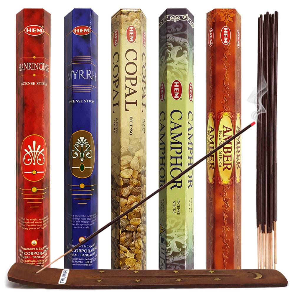 Hem Incense Sticks Variety Pack #4 and Incense Stick Holder Bundle with 5 Unique Based Fragrances