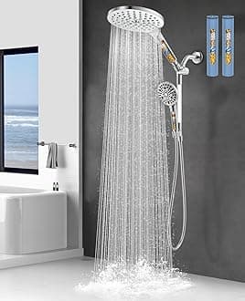 Dual Filtered Rain Shower Head Combo, High Pressure Handheld Shower Head with Adjustable Bar - 8’’ Rainfall Shower Head 10-Mode Showerhead with Filter for Hard Water - Removes Chlorine