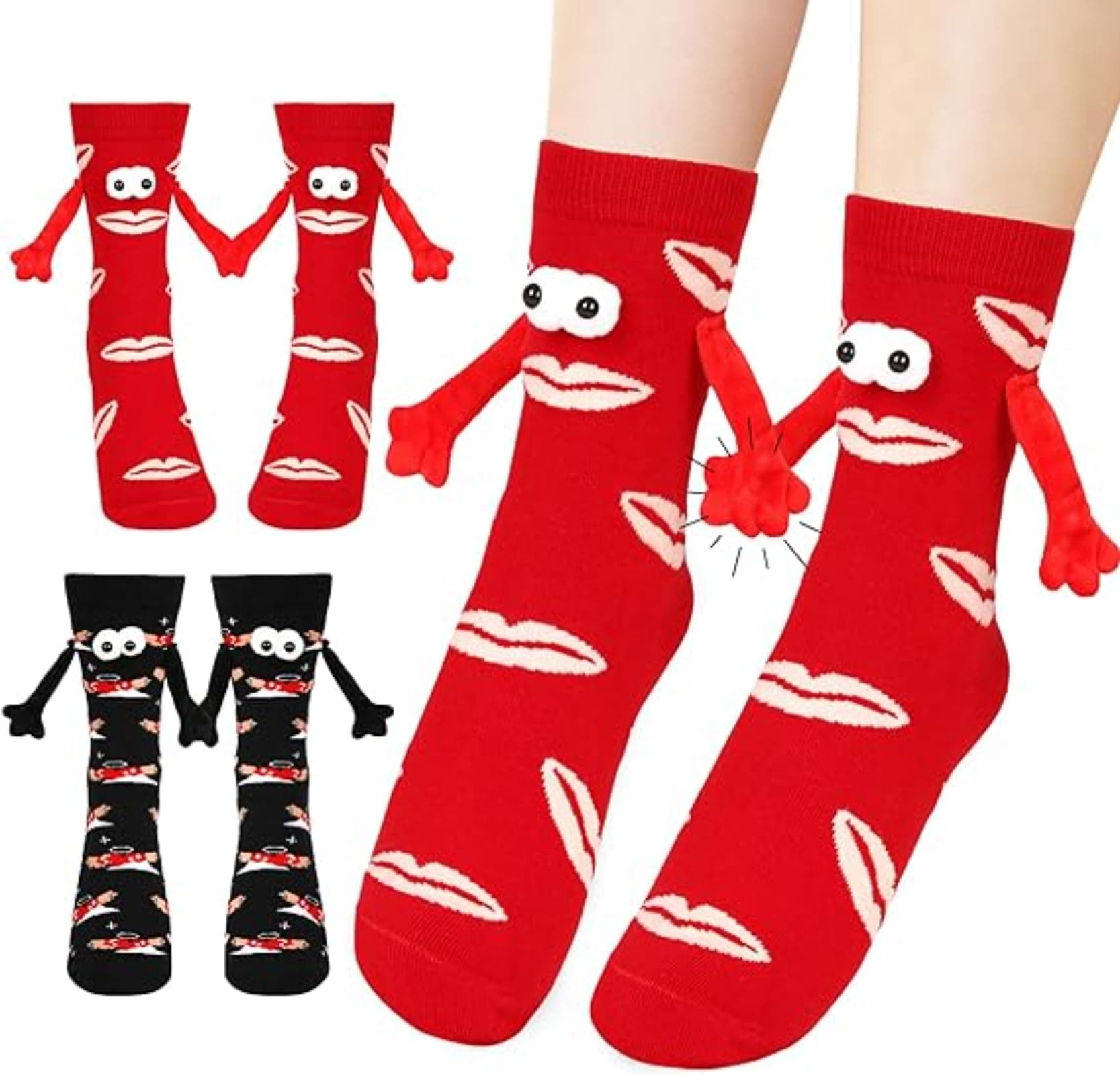 MAKINGTEC Valentine's Day Socks, 2Pair Hand Holding Funny Socks, Magnetic Crazy Couple Socks, Valentines Day Gifts for Boyfriend, Couple Socks, Matching Couple Socks, Mid-Tube Socks, Unisex Socks
