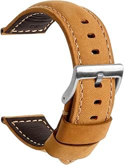 TStrap Leather Watch Band 20mm 22mm 24mm - Black Vintage Soft Watch Strap for Men Thickly - Padded Smart Watch Bands Bracelet w/Black Clasp Buckle Replacement