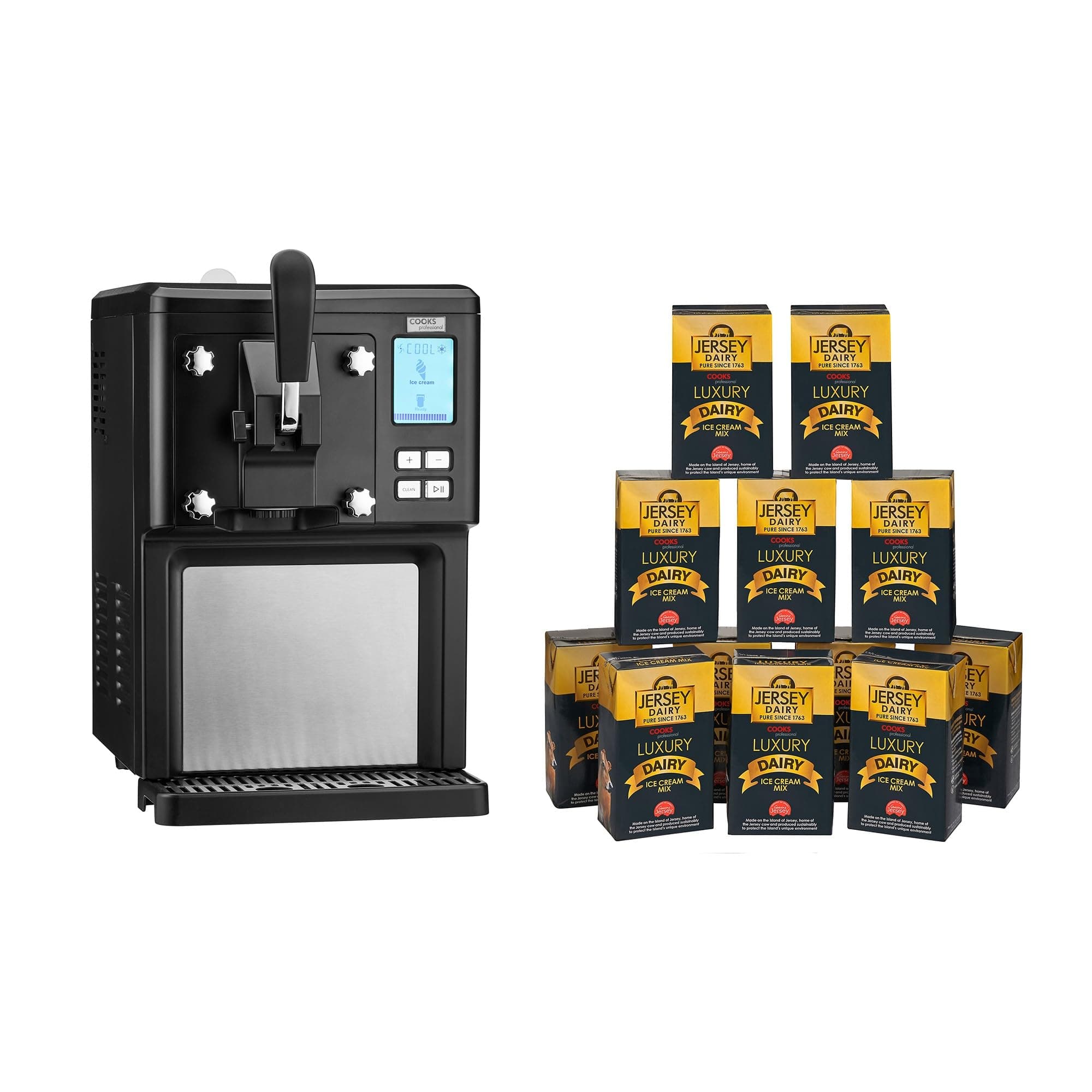 Luxury Soft Serve Ice Cream Maker | 1.5L | Self-Cooling Compressor | Auto Cleaning | Digital Display | Perfect for Whippy Sundaes & Desserts | Includes 12 x 1L Luxury Jersey Mix