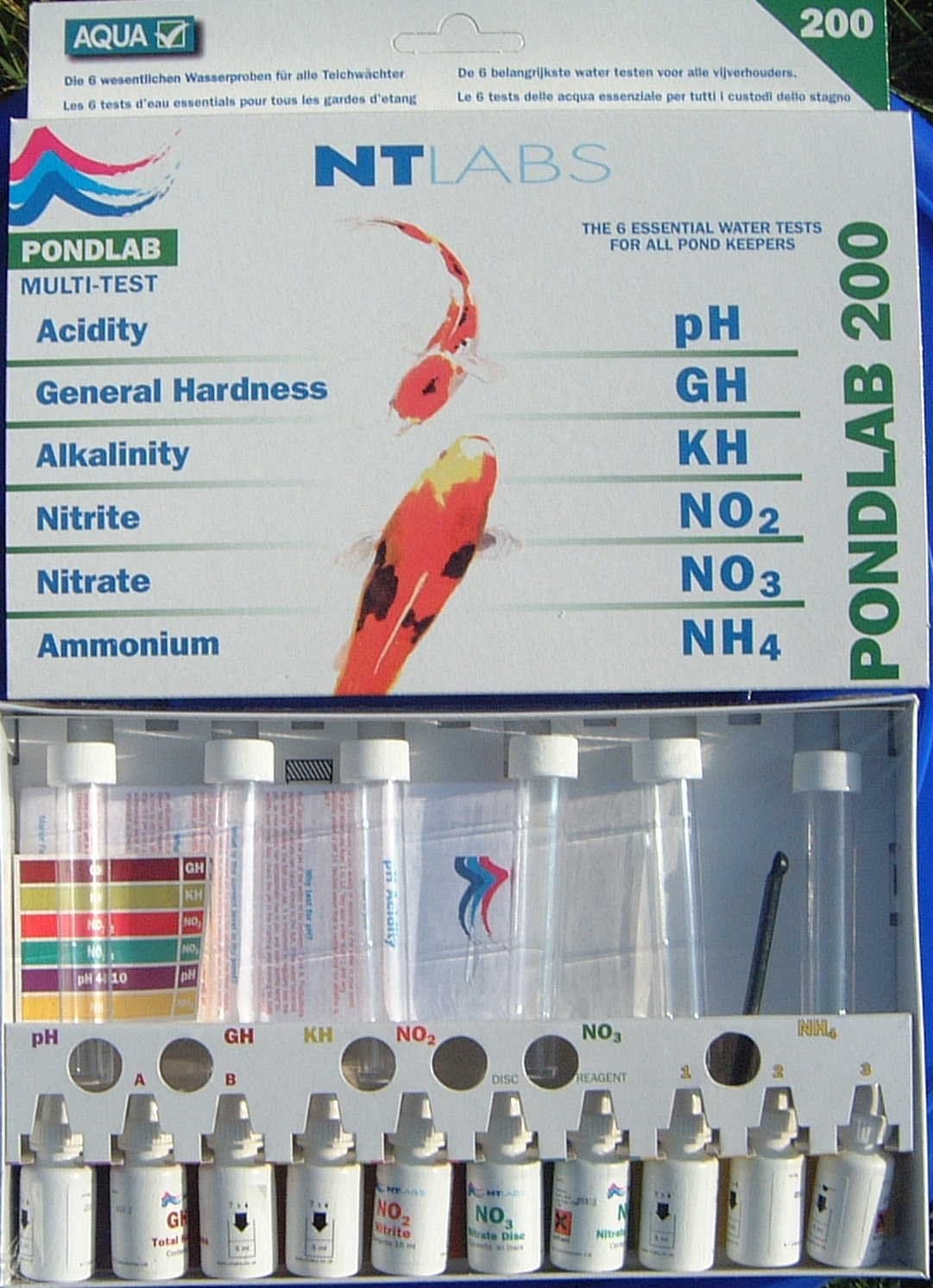 NT Labs Pondlab 200 Pond Water Test Kit Acidity pH, Hardness GH, Alkalinity KH, Nitrite NO2, Nitrate NO3, Ammonia NH4