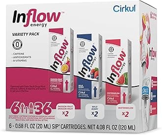 Cirkul Inflow Energy Caffeine Flavor Water Variety Pack, Makes 36 Drinks, No Sugar, Zero Calorie Drink Mix, (2 Passion Fruit Dragon Fruit, 2 Wild Berry, 2 Watermelon)