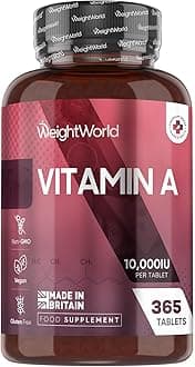 Vitamin A Tablets 10,000IU - 365 Tablets (1 Year Supply) - VIT A as Retinyl Acetate - Easy to Swallow, Gluten-Free, Non-GMO & Vegan-Friendly - Vitamin A Supplement for Men & Women - Made in The UK