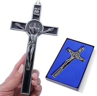 Metal Crucifix Wall Cross, Catholic Crosses with Black Enamel - 7.5 Inch Crucifix for Wall, Jesus Christian Wall Hanging Cross for Home Decor