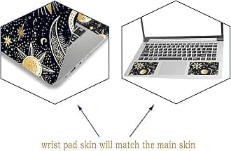 Laptop Decal Sticker Skin Cover, 12" 13.1" 13.3" 14" 15" 15.4" 15.6" Laptop Netbook Vinyl Art Skin Sticker Cover Notebook PC Protector (2 Wrist Pad Included), Removable Reusable, Stars and Moon