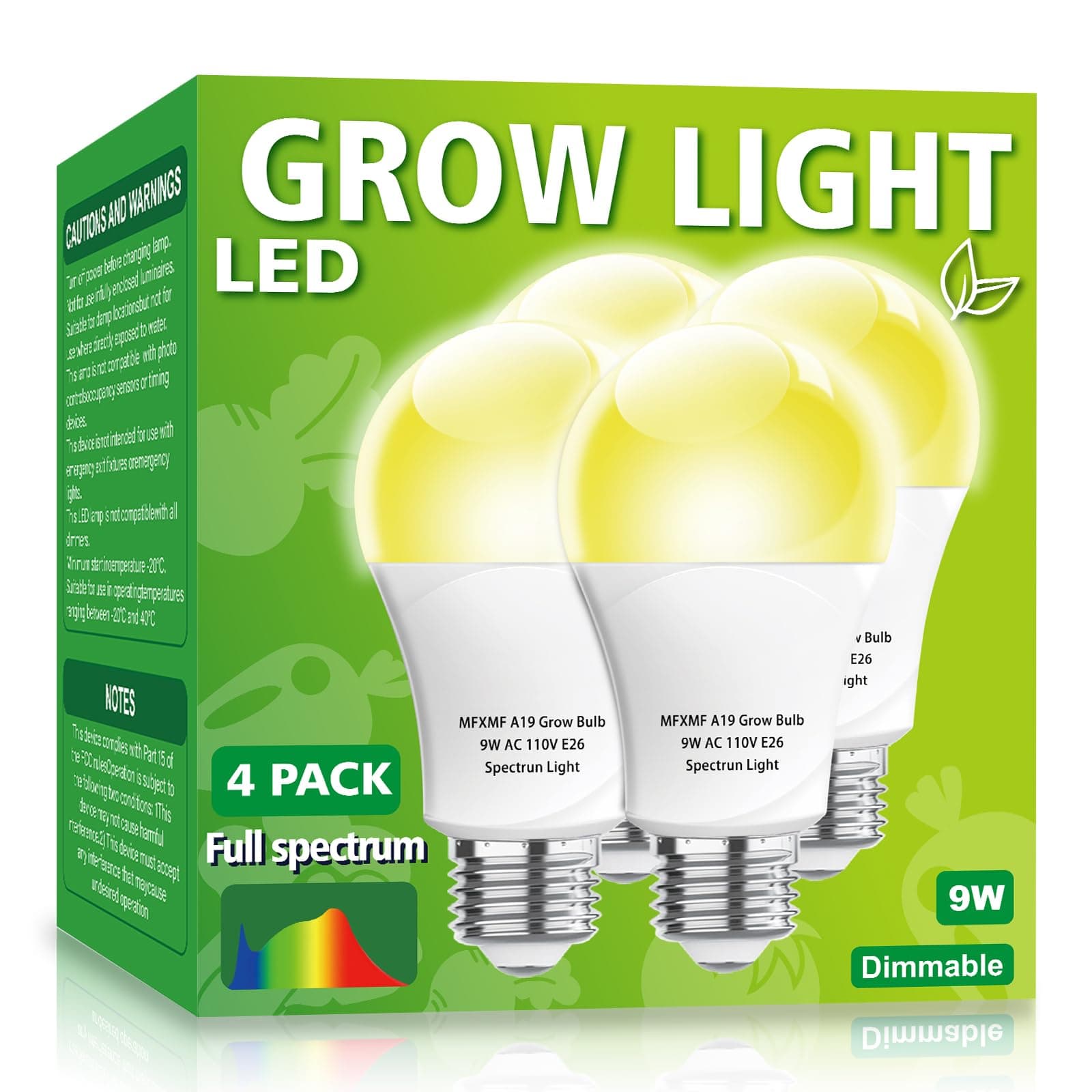 LED Grow Light Bulb A19 Bulb, Full Spectrum Plant Light Bulb, 9W E26 Grow Bulb Replace up to 100W, Grow Light for Indoor Plants, Flowers, Greenhouse, Indore Garden, Hydroponic