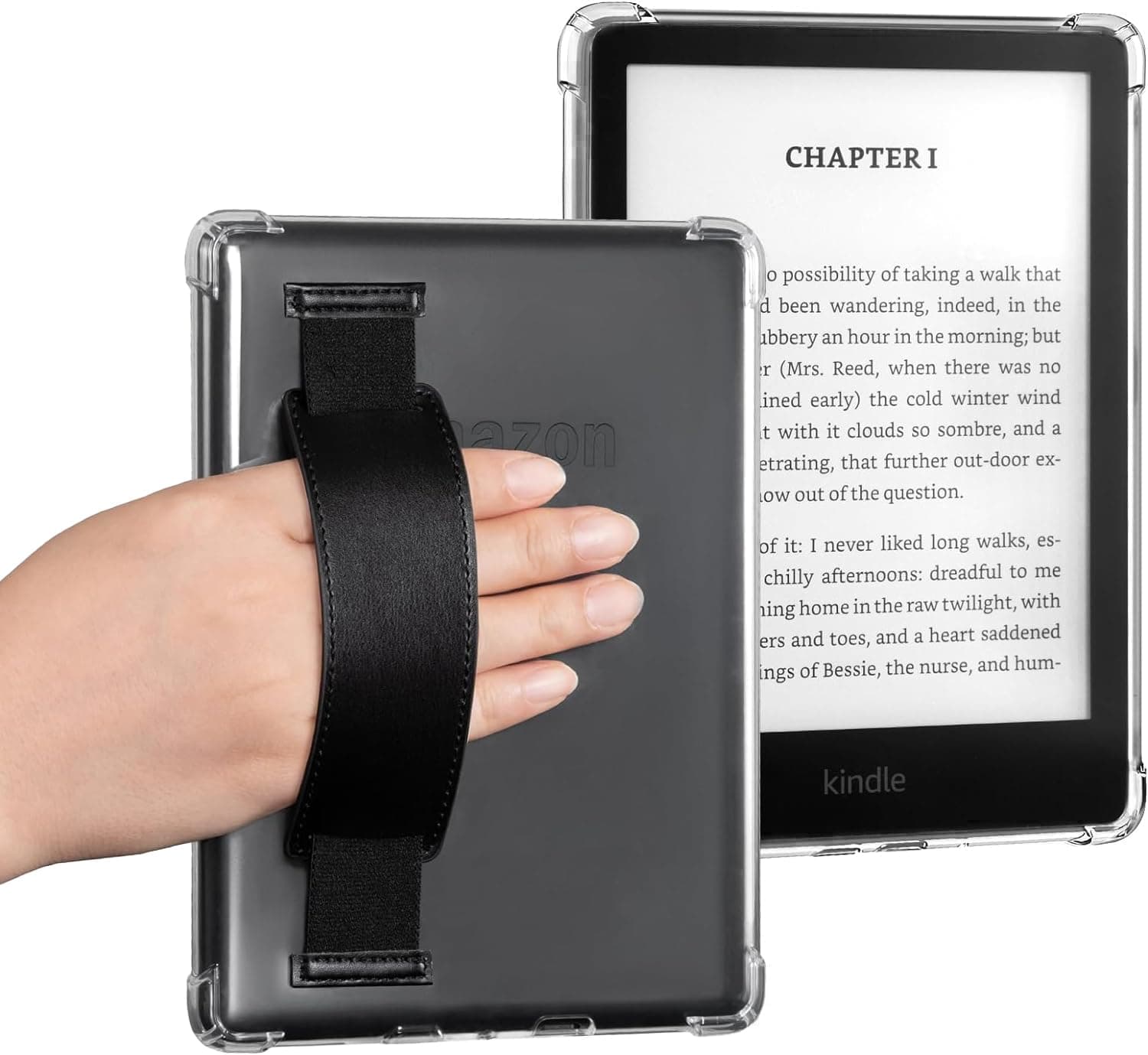 T Tersely Crystal Clear Case Cover with Hand Strap for All-New Kindle 11th Generation 2024/2022 Release, 6 inch, Shockproof Thin Silicone Case (Black)