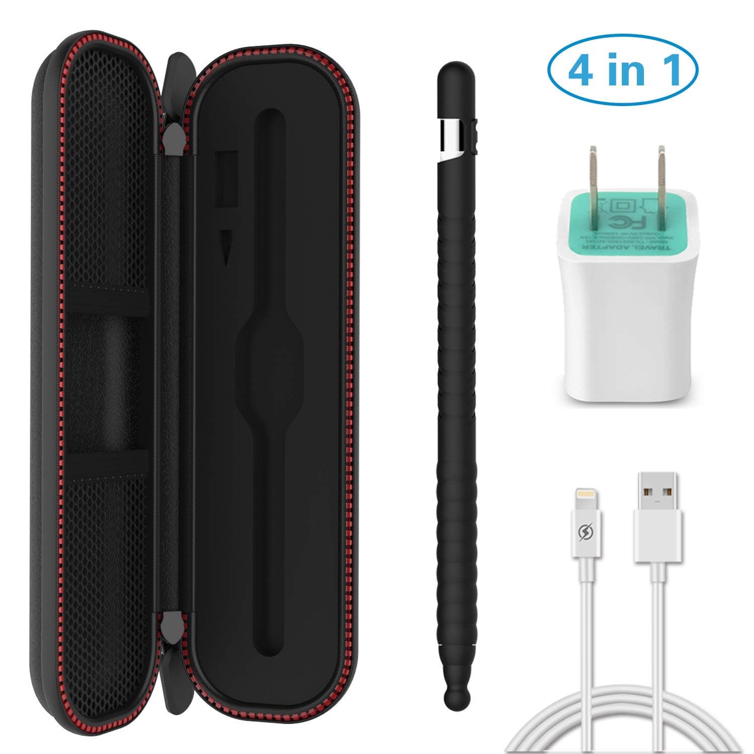 Compatible Apple Pencil Case Accessories and Box, 4 in 1 Premium PU Leather Carrying Holder Case and Silicone Skin Sleeve Pouch Cover Compatible for Apple iPad Pro Pencil/Pen with Bonus