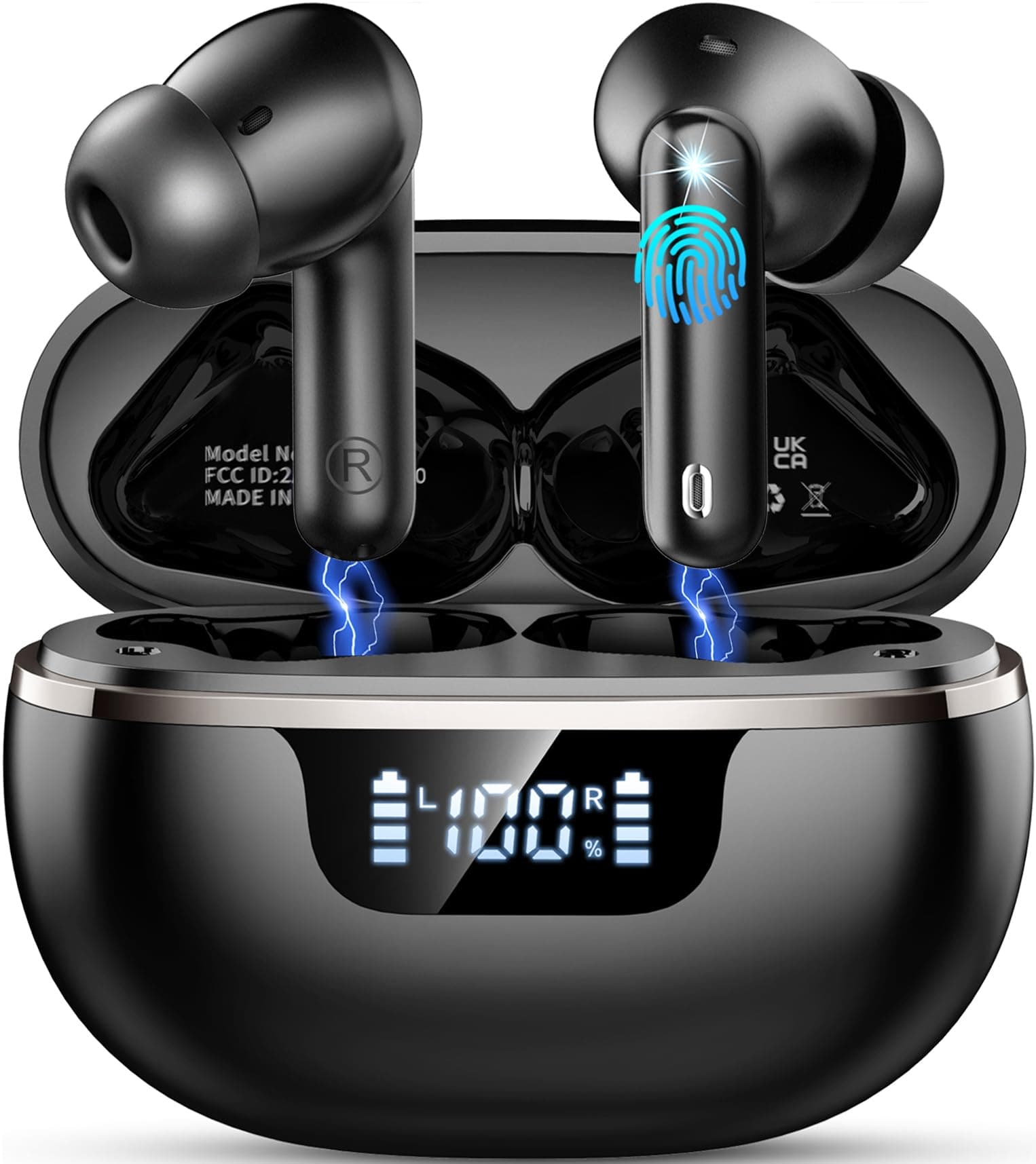 Wireless Earbuds, Bluetooth 5.4 Headphones with 4 ENC Noise Cancelling Microphone, Ear buds with HiFi Stereo Deep Bass, Bluetooth Earphones 40H Playtime LED Display, IP7 Waterproof Touch Control