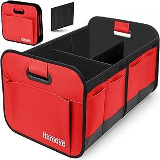 Homeve Trunk Organizer, Car Storage, Reinforced Handles, Collapsible Multi-Compartment, Foldable, Waterproof, Sturdy, 600D Oxford Polyester For Car, SUV, Mini-Van, Red, 2 Compart | Collapsible, Reinforced Handles, Foldable, Waterproof, Suitable for Any Car, SUV