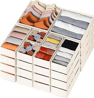 Criusia Drawer Organizer Clothes, 24 Pack Dresser Organizer Bins for Nursery Bedroom, Closet Organization and Storage Dividers for Clothing, Baby Clothes, Underwears, Socks (Beige)